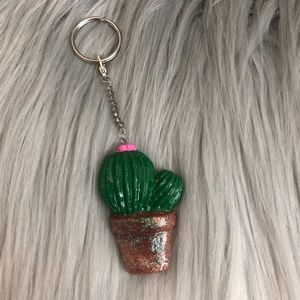 Handmade Painted Clay Cactus Keychain Keyring 🌵